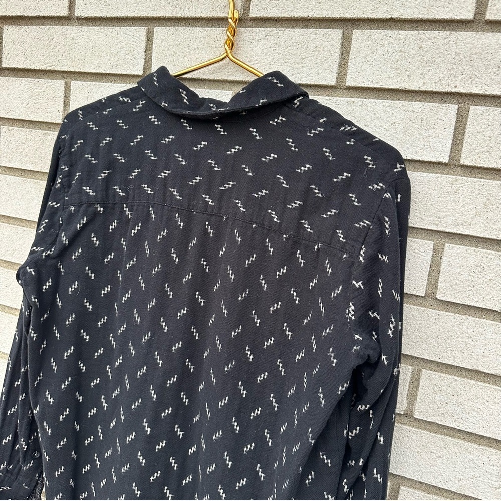 Madewell Oversized Ex-Boyfriend Shirt Black Ikat Zig Zag Plaid XXS Indie Sleaze - Picture 9 of 10